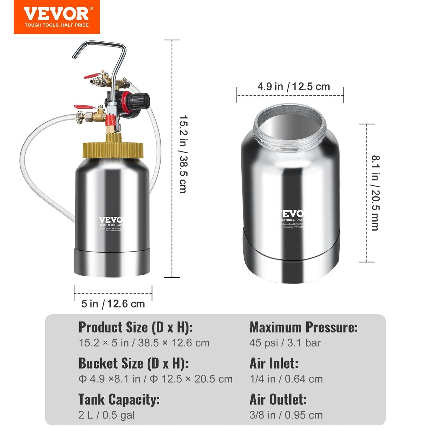 2L Air Paint Pressure Pot with 1.8mm Nozzle & 3m Hose for Versatile Use