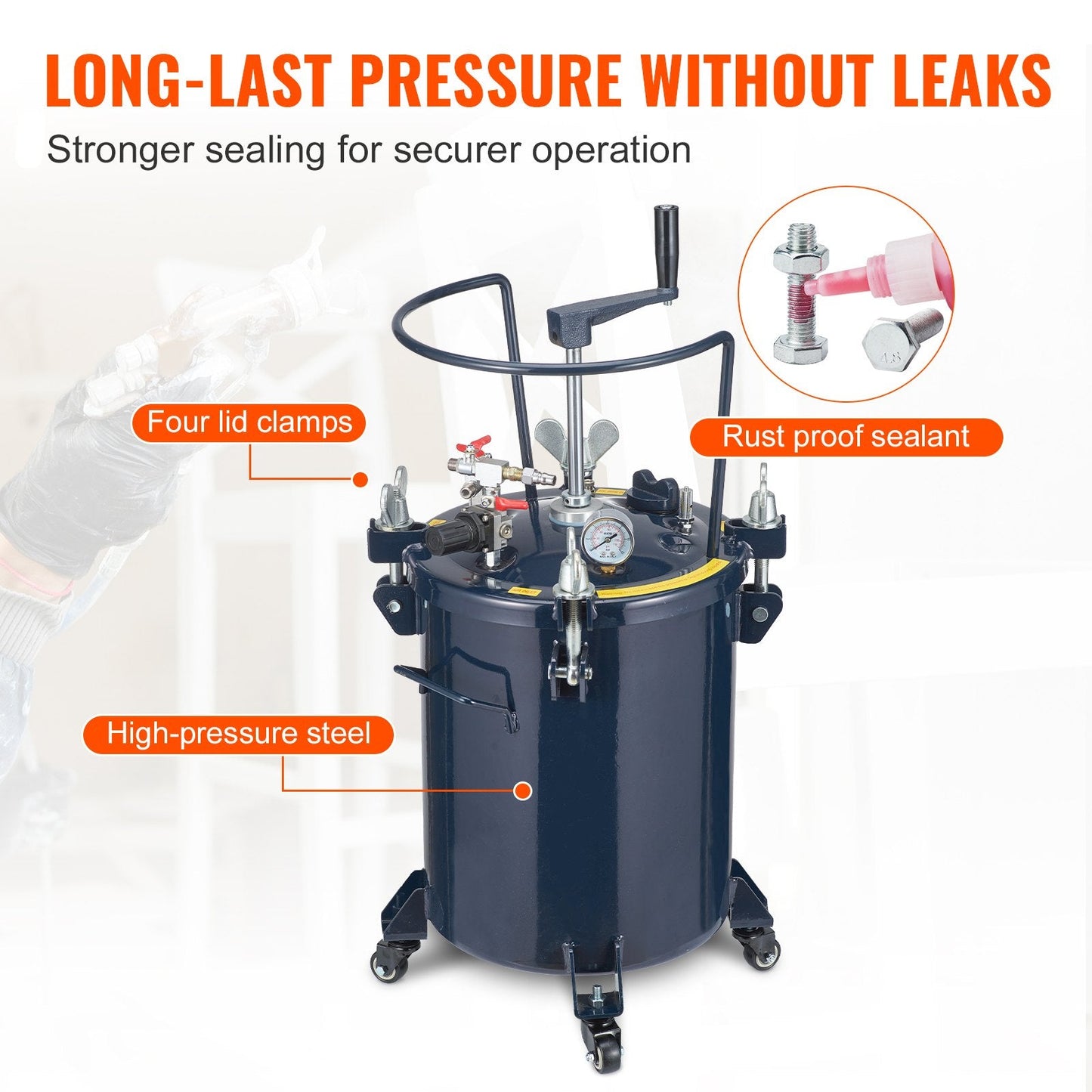 30L/8gal Air Paint Pressure Pot Tank with Manual Mixing for Industrial Use