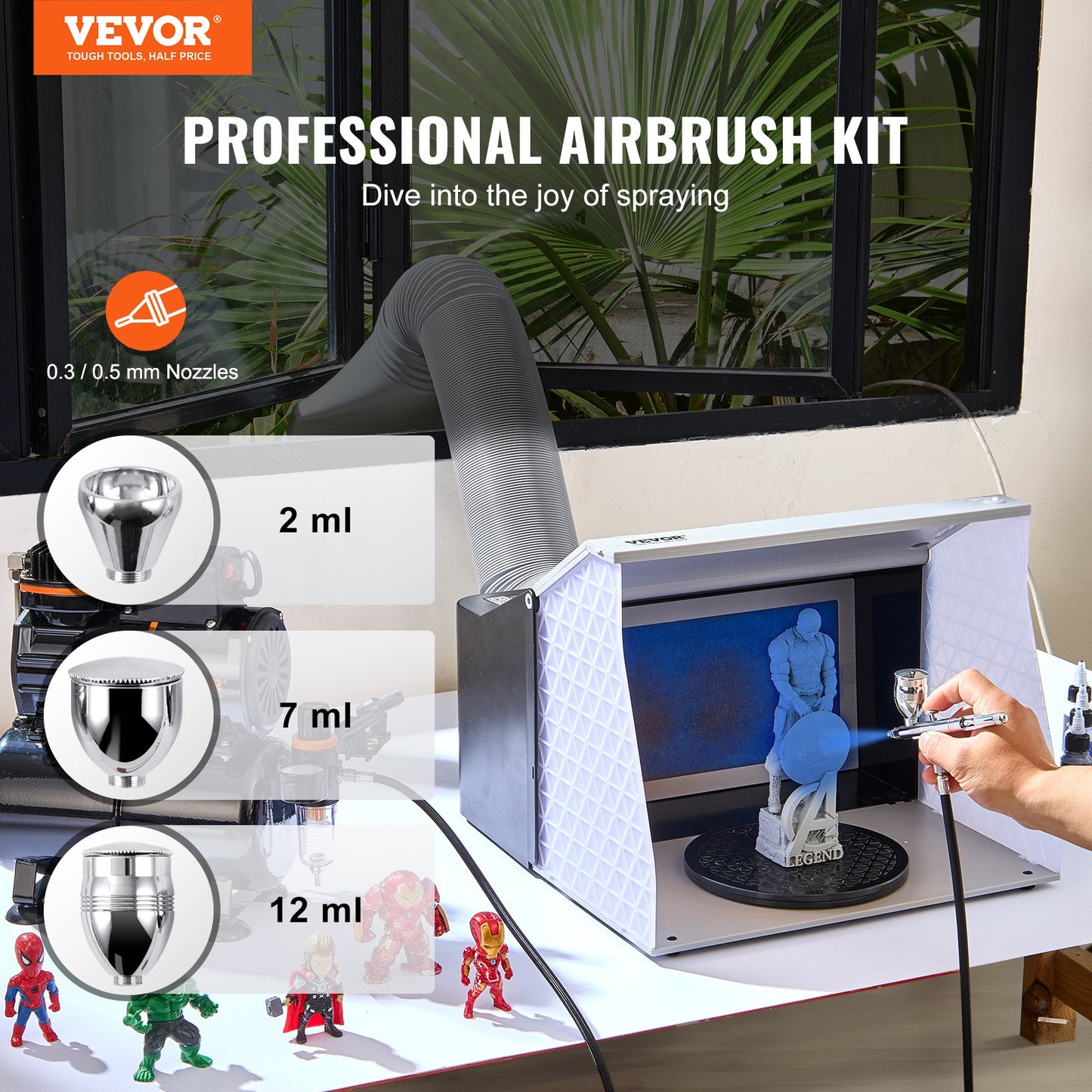 VEVOR Airbrush Gun, 0.3 mm and 0.5 mm Dual Action Gravity Feed Airbrush, Airbrush