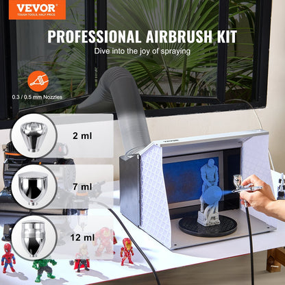 Dual Action Airbrush Kit with Multiple Nozzles & Cleaning Accessories