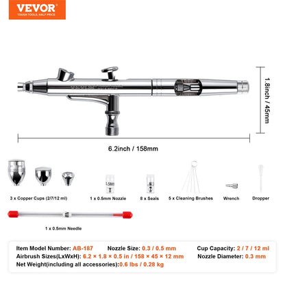 VEVOR Airbrush Gun, 0.3 mm and 0.5 mm Dual Action Gravity Feed Airbrush, Airbrush
