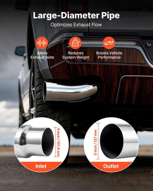 Elbow Exhaust Tip, 101.6mm Inlet, 127mm Outlet, 584mm Overall Length, Chrome Turn Down Exhaust Tip with Clamp for Truck, Sedan, Sports Car, SUV, Chrome Structure for High Temperature Resistance