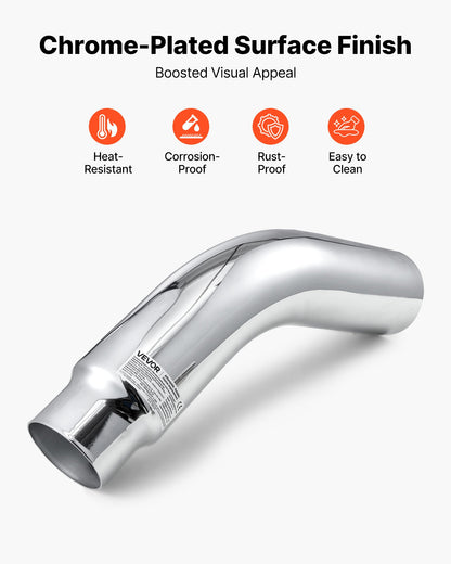 Elbow Exhaust Tip, 101.6mm Inlet, 127mm Outlet, 584mm Overall Length, Chrome Turn Down Exhaust Tip with Clamp for Truck, Sedan, Sports Car, SUV, Chrome Structure for High Temperature Resistance