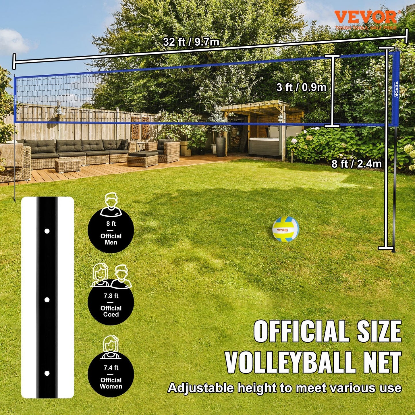 Portable Volleyball Net System with Adjustable Steel Poles, 6.72 kg, for Outdoors