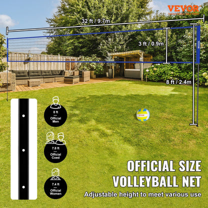 Portable Volleyball Net System with Adjustable Steel Poles, 6.72 kg, for Outdoors