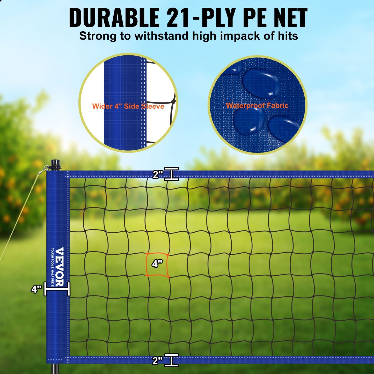 VEVOR Outdoor Portable Volleyball Net System, Adjustable Height Steel Poles, Professional