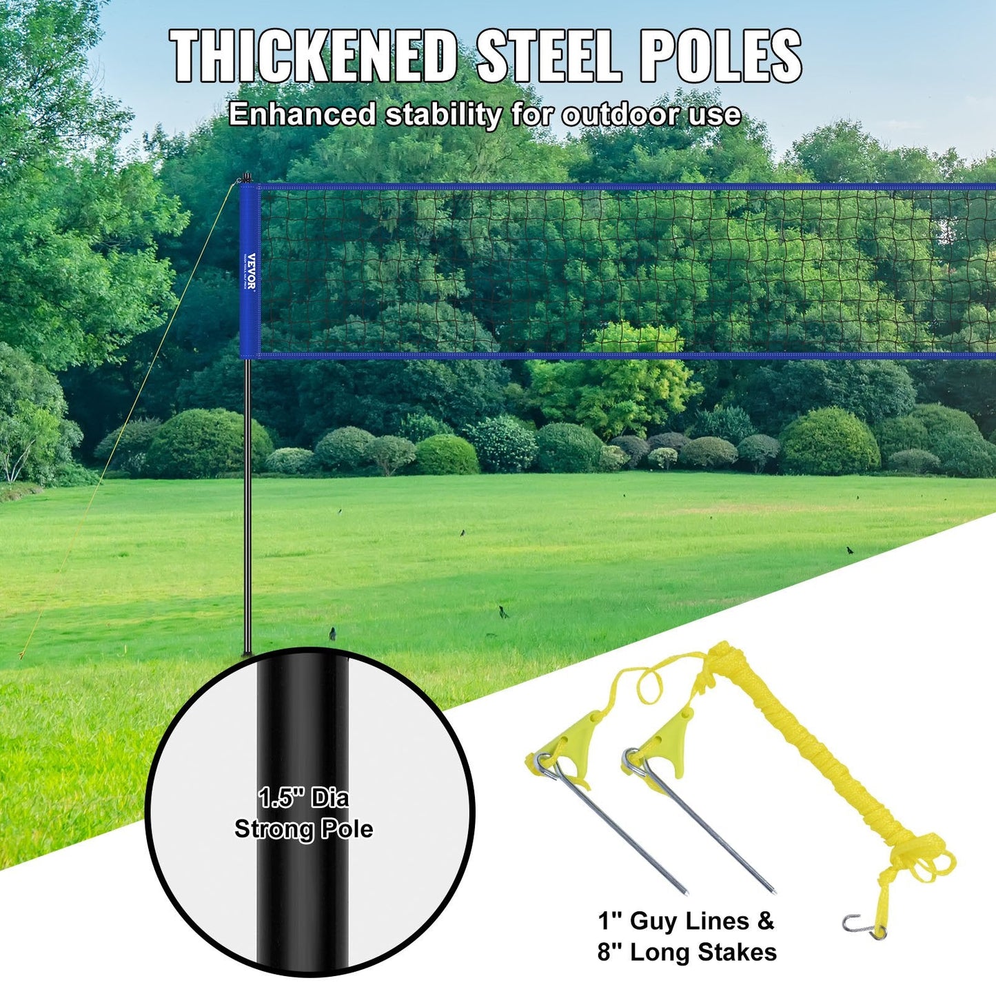 Portable Volleyball Net System with Adjustable Steel Poles, 6.72 kg, for Outdoors