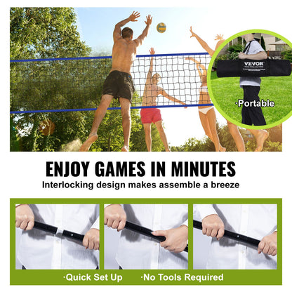 VEVOR Outdoor Portable Volleyball Net System, Adjustable Height Steel Poles, Professional
