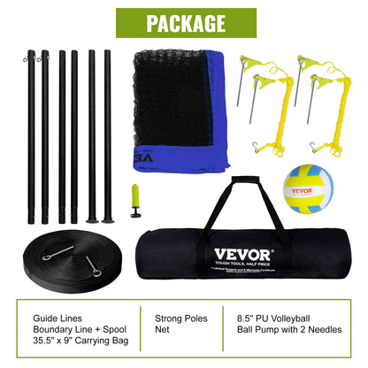 Portable Volleyball Net System with Adjustable Steel Poles, 6.72 kg, for Outdoors