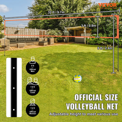Portable Volleyball Net Set with Adjustable Aluminum Poles and Carrying Bag