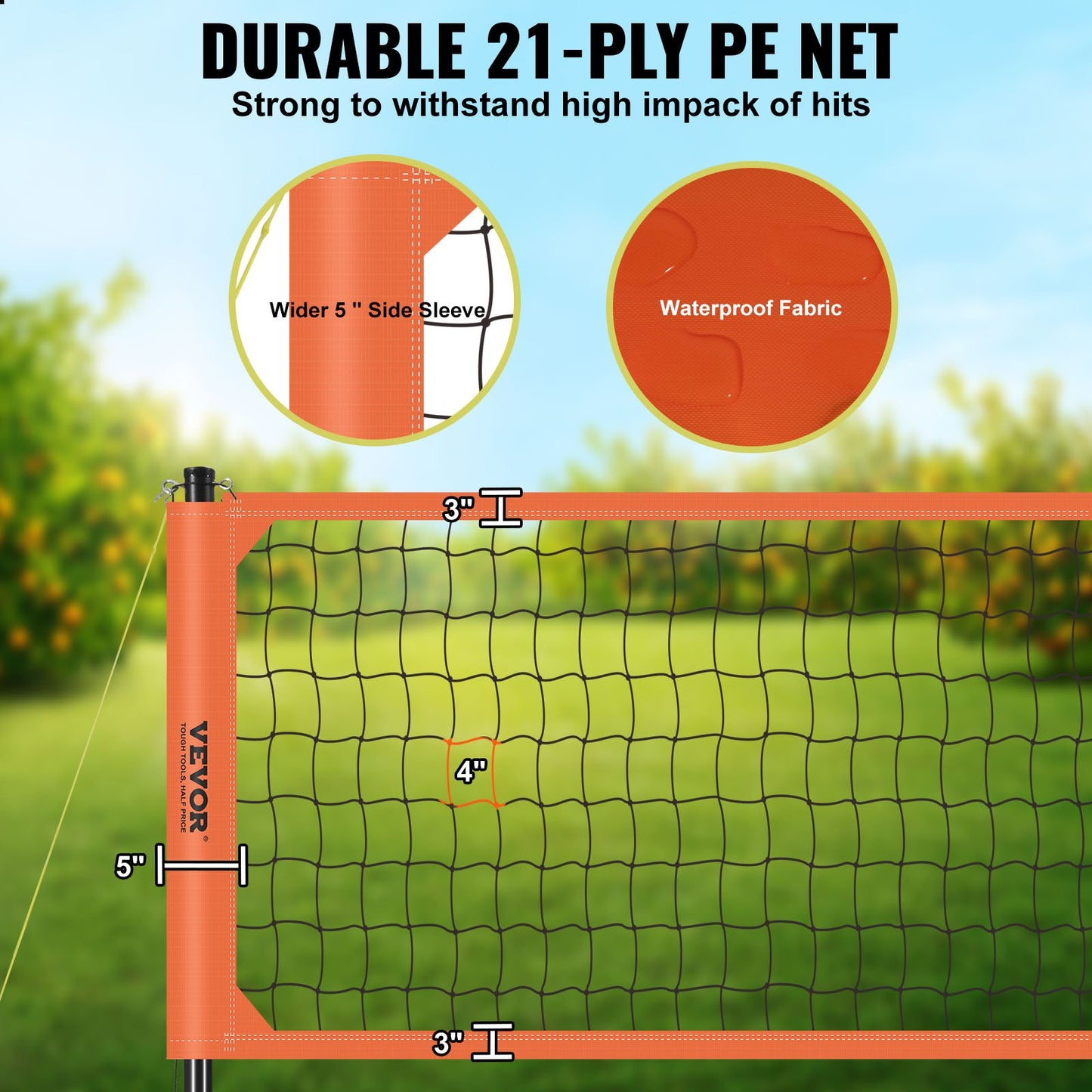 VEVOR Outdoor Portable Volleyball Net System, Adjustable Height Aluminum Poles,