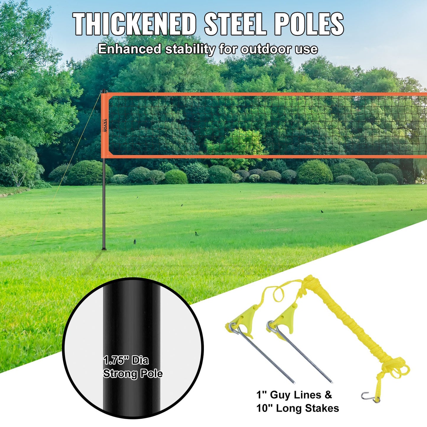 VEVOR Outdoor Portable Volleyball Net System, Adjustable Height Aluminum Poles,