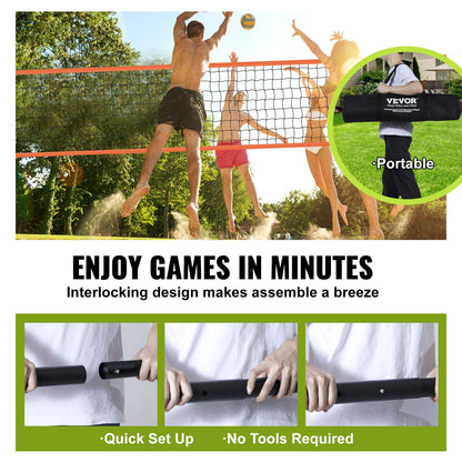 VEVOR Outdoor Portable Volleyball Net System, Adjustable Height Aluminum Poles,