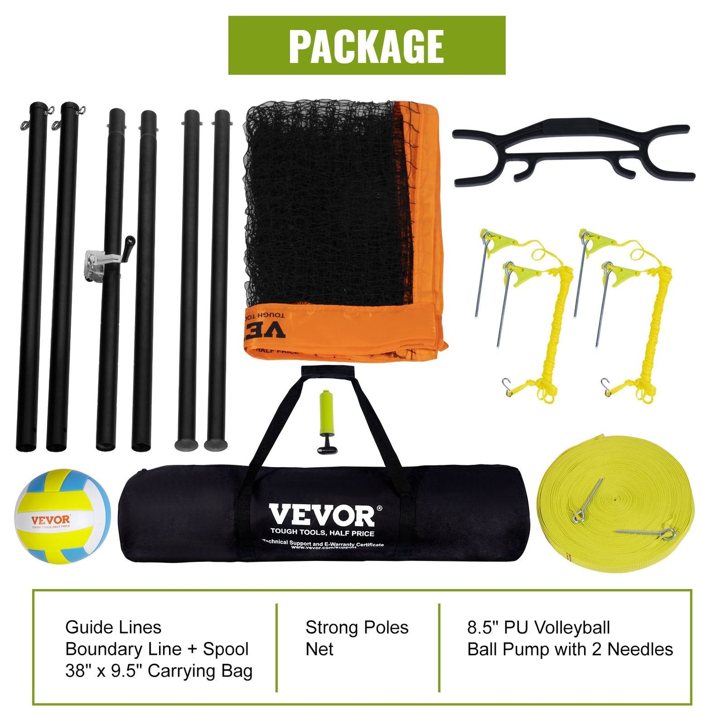 Portable Volleyball Net Set with Adjustable Aluminum Poles and Carrying Bag