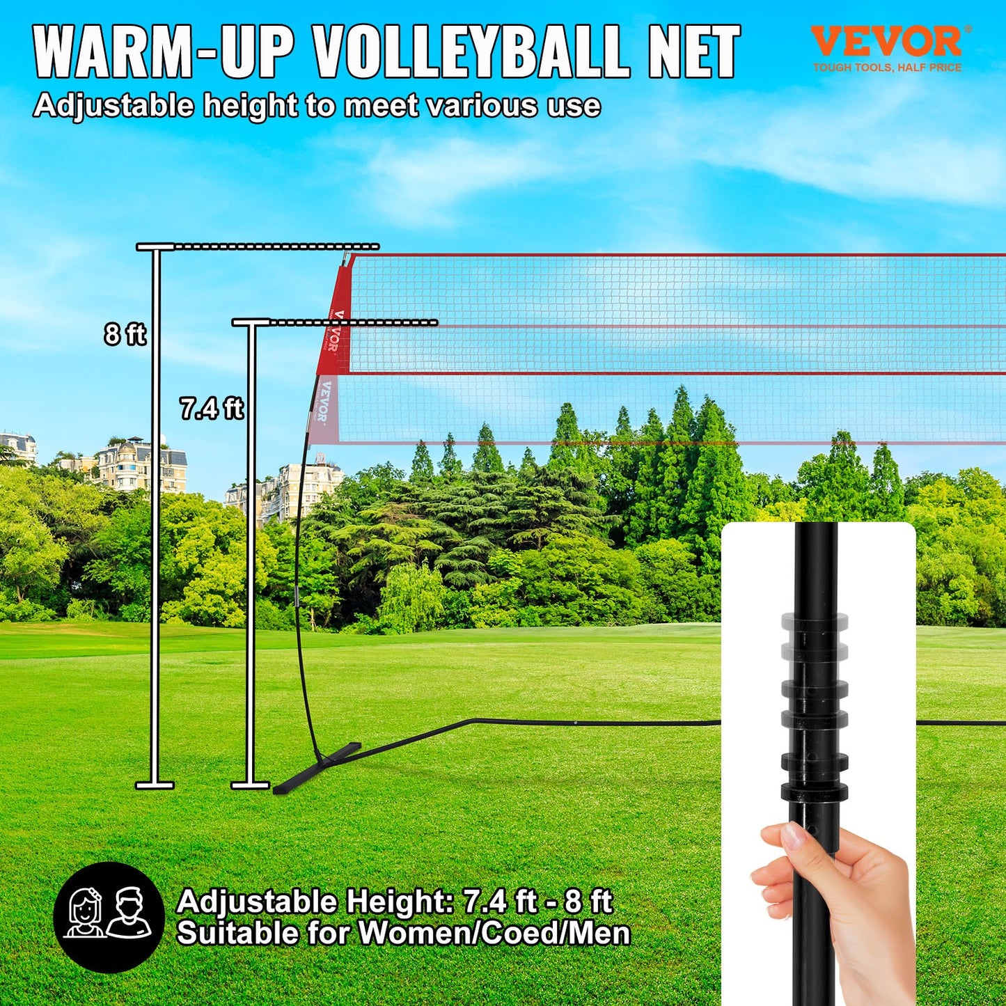VEVOR Freestanding Volleyball Training Net for Indoor or Outdoor Use, Adjustable