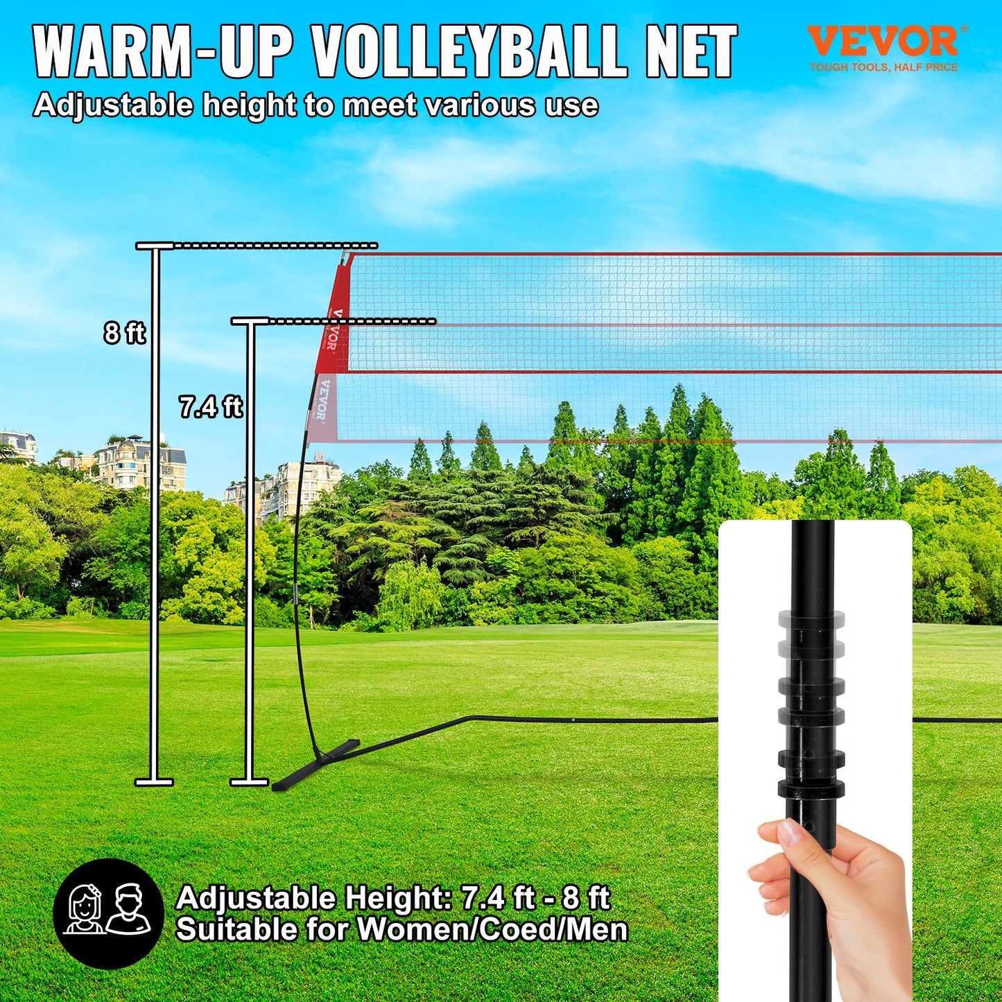 Freestanding Volleyball Training Net, Adjustable Height, Portable 4.3-Meter System