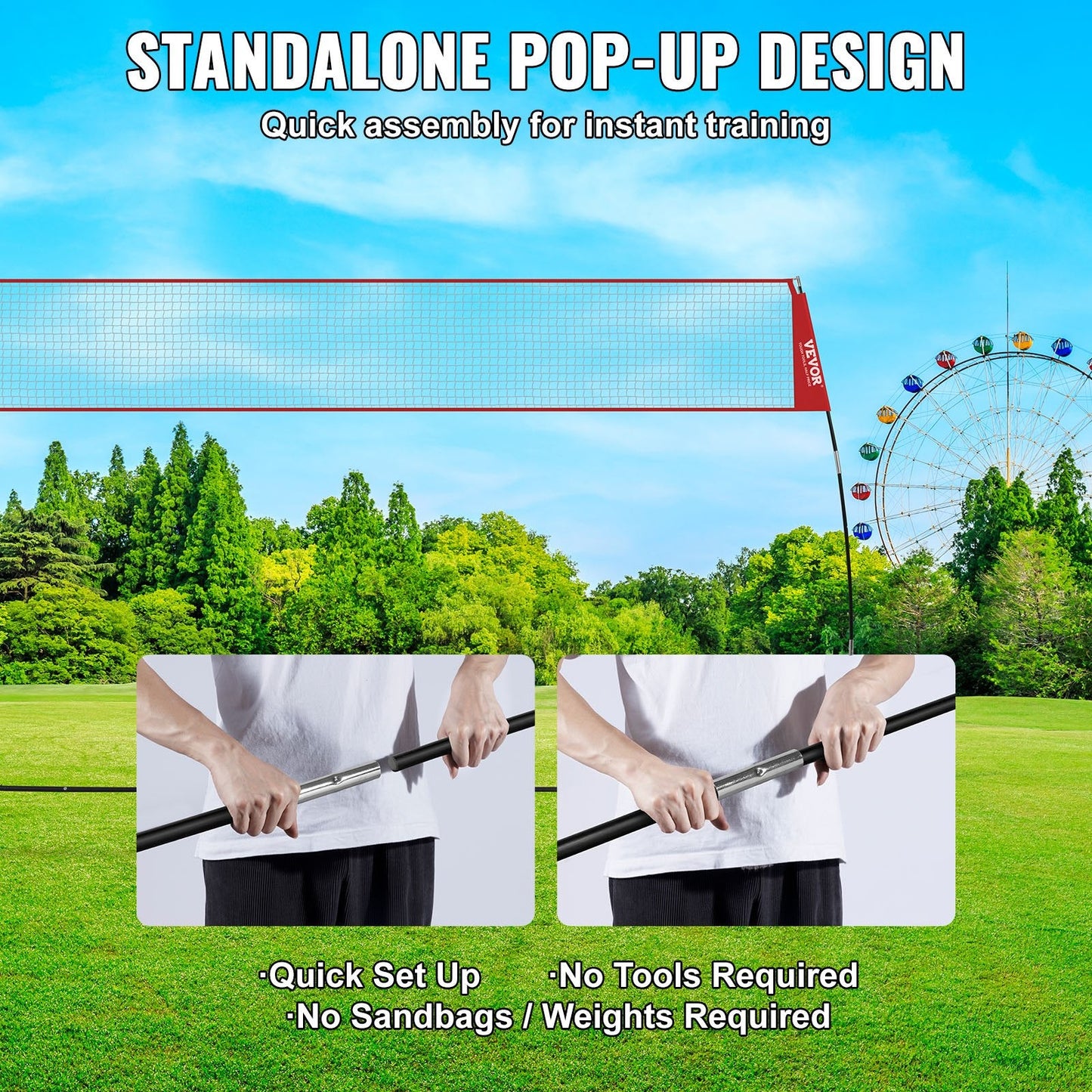 Freestanding Volleyball Training Net, Adjustable Height, Portable 4.3-Meter System