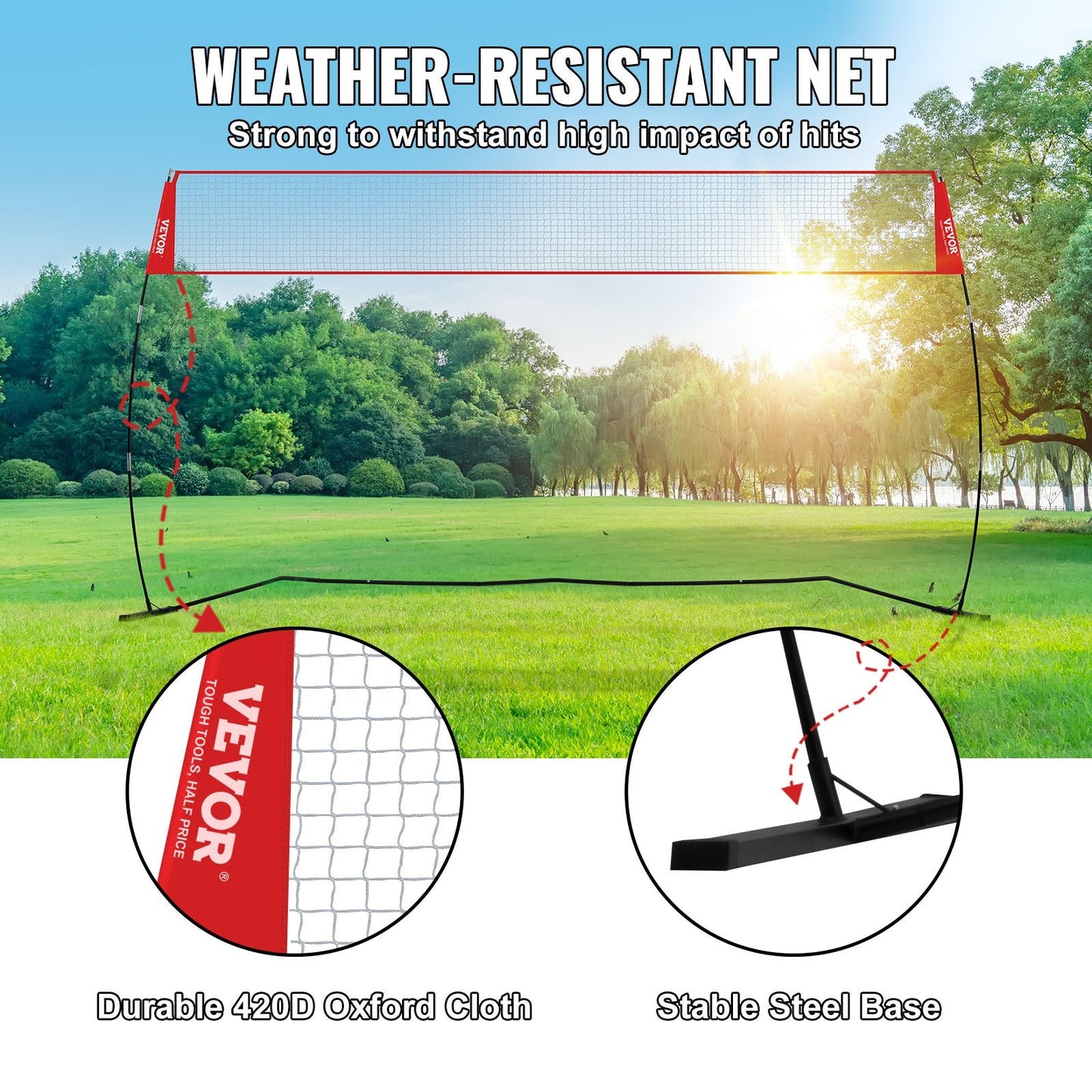 Freestanding Volleyball Training Net, Adjustable Height, Portable 4.3-Meter System