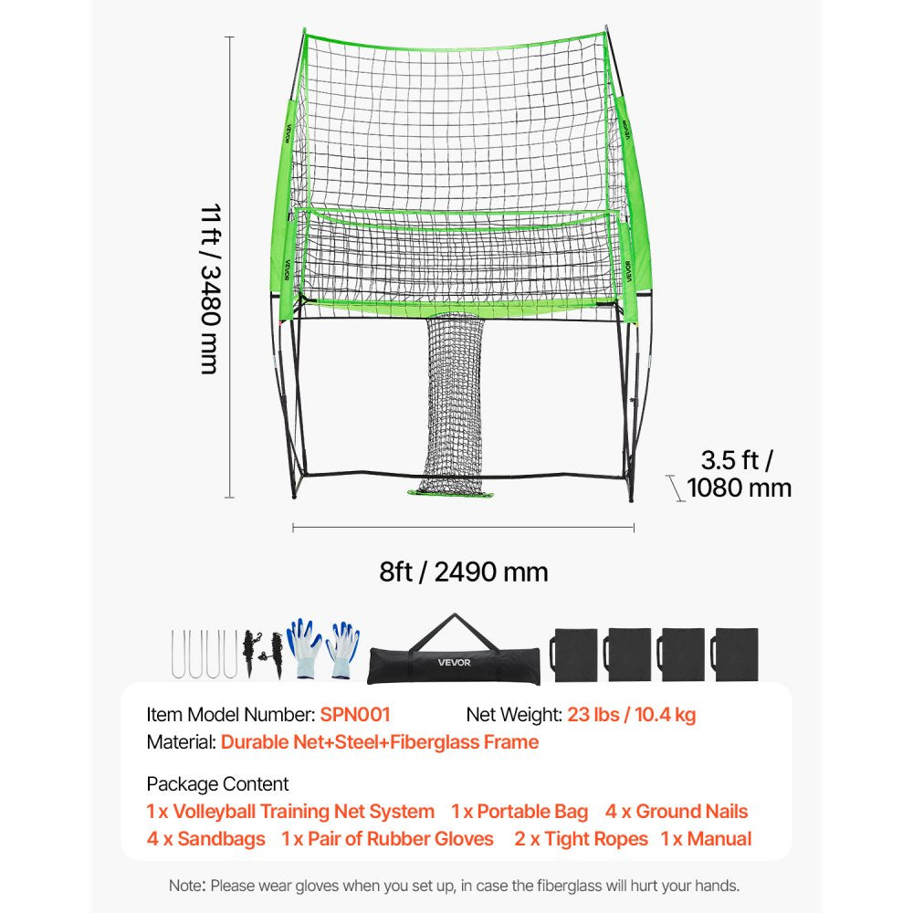 VEVOR Volleyball Training Net System 2490x3460mm Portable Practice Equipment Indoor Outdoor