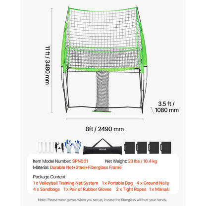 VEVOR Volleyball Training Net System 2490x3460mm Portable Practice Equipment Indoor Outdoor