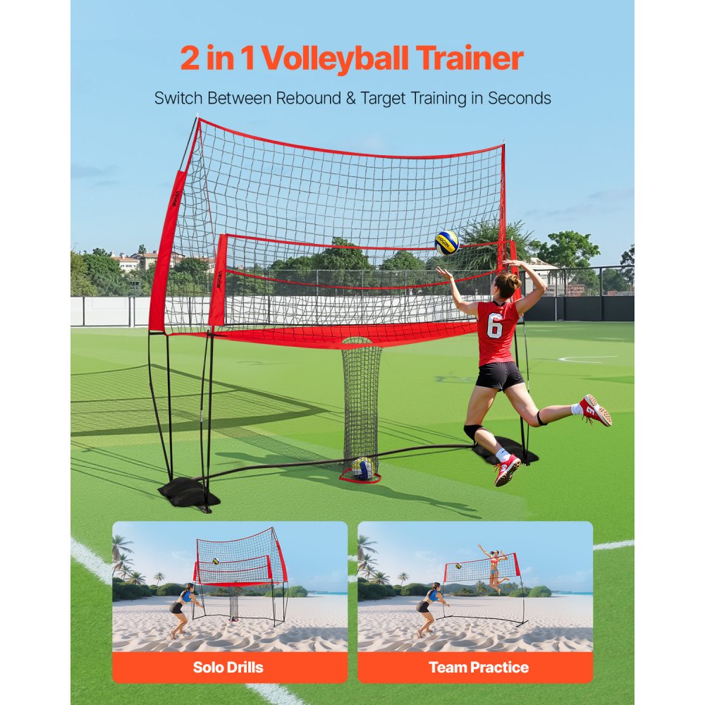 VEVOR Volleyball Training Net System 3700x3460mm Portable Practice Equipment Indoor Outdoor