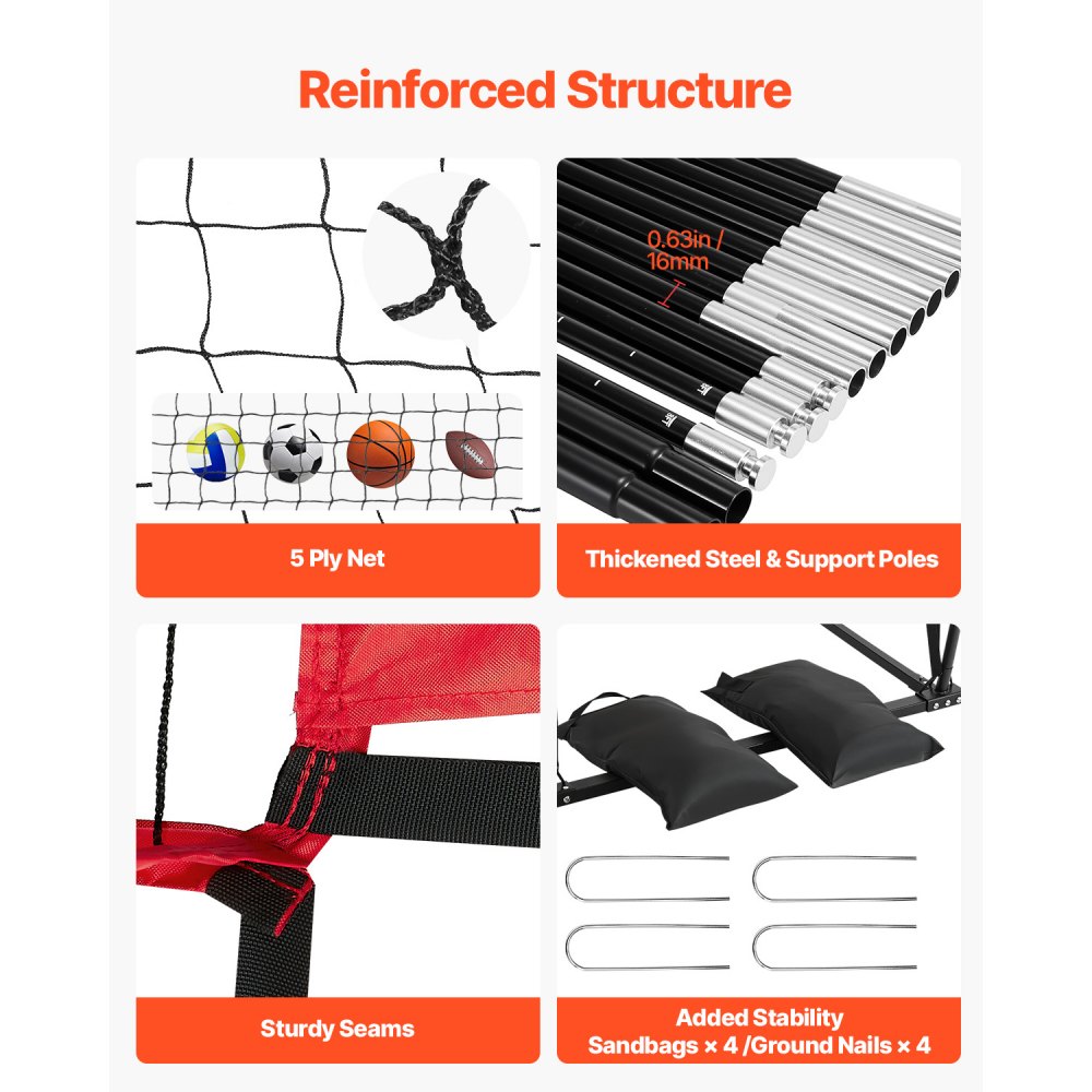 VEVOR Volleyball Training Net System 3700x3460mm Portable Practice Equipment Indoor Outdoor