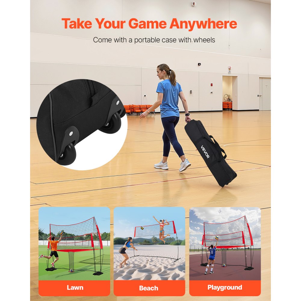 VEVOR Volleyball Training Net System 3700x3460mm Portable Practice Equipment Indoor Outdoor