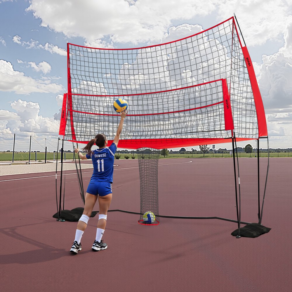 VEVOR Volleyball Training Net System 3700x3460mm Portable Practice Equipment Indoor Outdoor