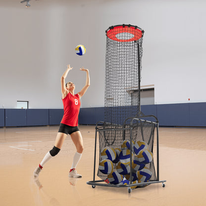 Volleyball Setter Training Equipment, Angle and Height Adjustable Volleyball Trainer, Portable Practice Net with Cart, Wheels, Carrying Bag, Indoor Outdoor Target Net for Serving Spiking Setting