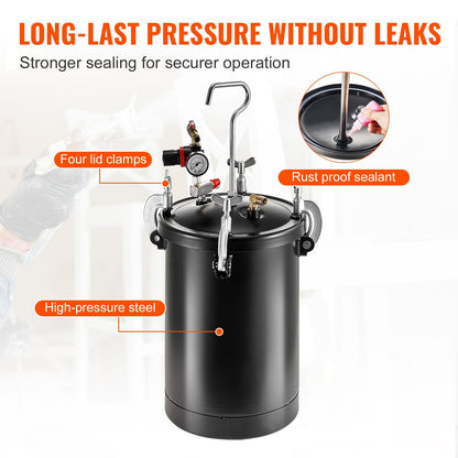15L Spray Paint Pressure Pot Tank with Spray Gun & Pressure Gauge, 9.5 kg