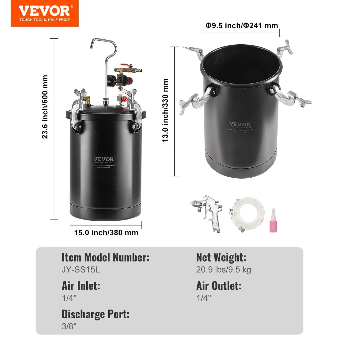 15L Spray Paint Pressure Pot Tank with Spray Gun & Pressure Gauge, 9.5 kg