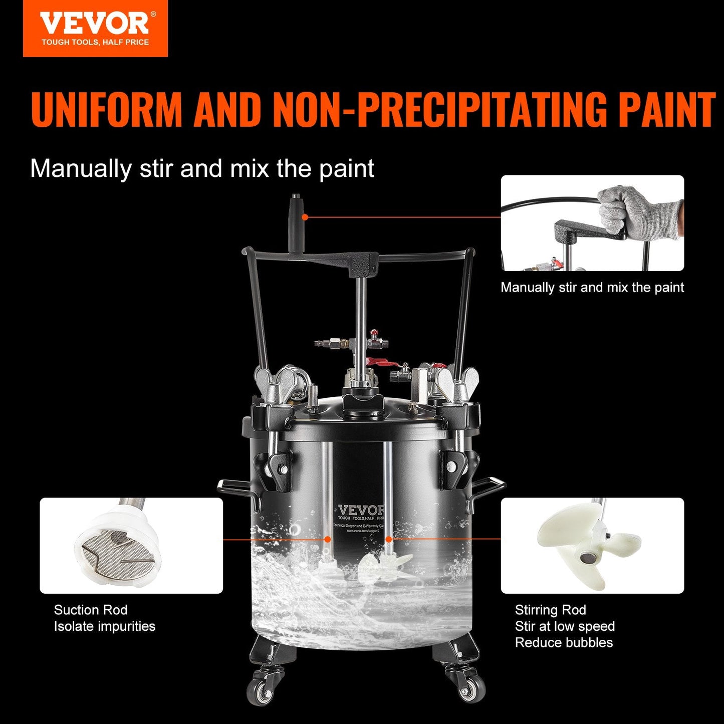 20L Spray Paint Pressure Pot with Casters and Leak Repair Sealant, 23 kg Capacity