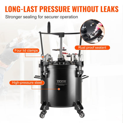20L Spray Paint Pressure Pot with Casters and Leak Repair Sealant, 23 kg Capacity
