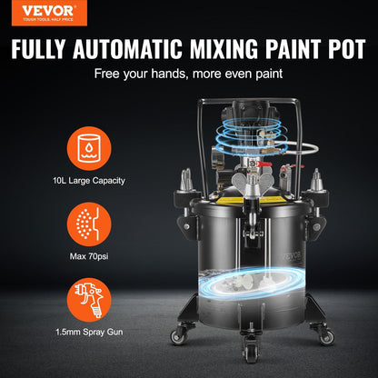 10L Spray Paint Pressure Tank with Automatic Stirring, 70 PSI, High-Pressure Steel
