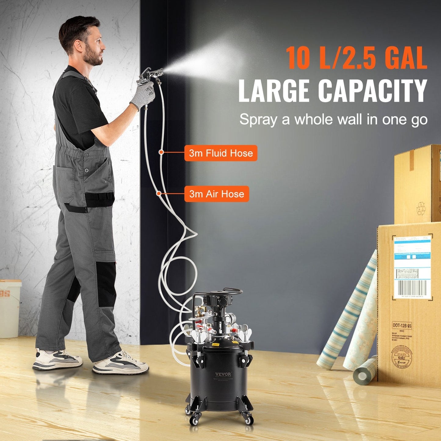 10L Spray Paint Pressure Tank with Automatic Stirring, 70 PSI, High-Pressure Steel