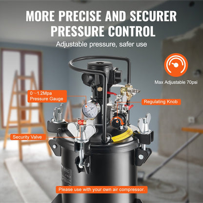 10L Spray Paint Pressure Tank with Automatic Stirring, 70 PSI, High-Pressure Steel