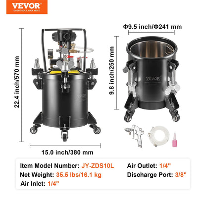 10L Spray Paint Pressure Tank with Automatic Stirring, 70 PSI, High-Pressure Steel