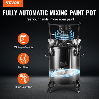 30L Spray Paint Pressure Pot with Auto Stir & 70 PSI for Large Areas