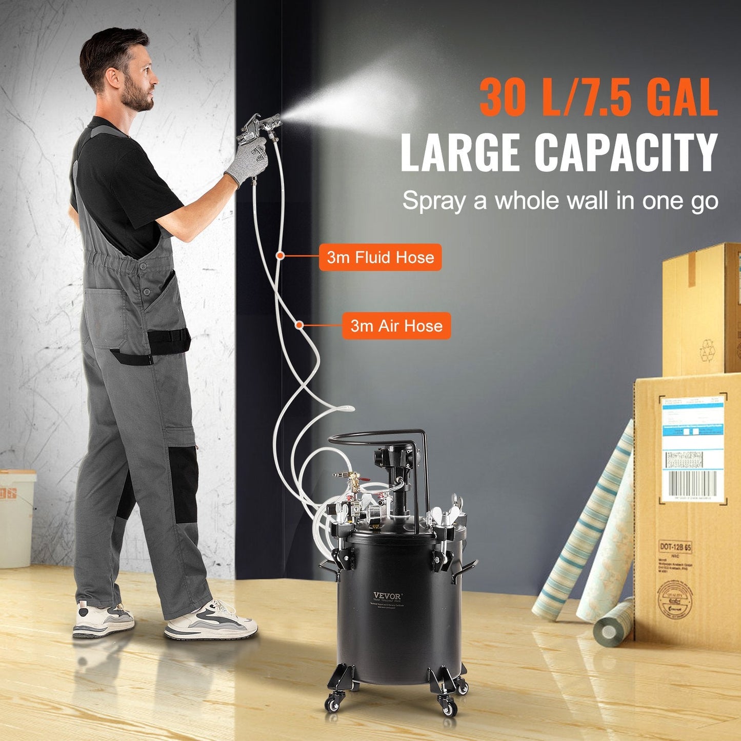 30L Spray Paint Pressure Pot with Auto Stir & 70 PSI for Large Areas