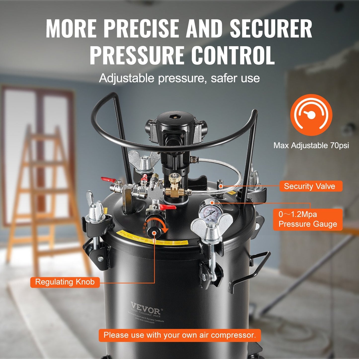30L Spray Paint Pressure Pot with Auto Stir & 70 PSI for Large Areas