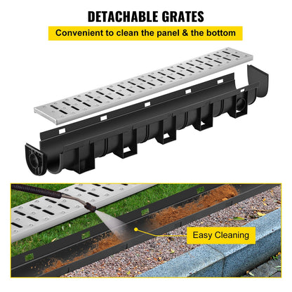 Durable HDPE Channel Drain System with Metal Grate for Driveways and Gardens