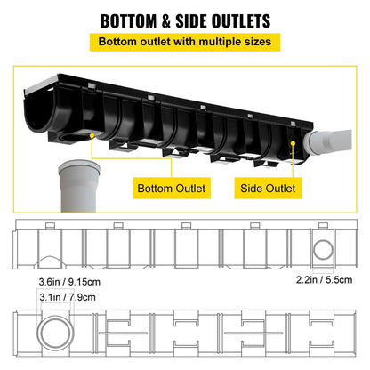 Durable HDPE Channel Drain System with Metal Grate for Driveways and Gardens