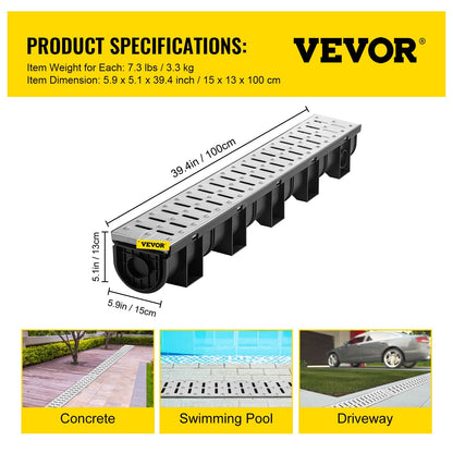 Durable HDPE Channel Drain System with Metal Grate for Driveways and Gardens