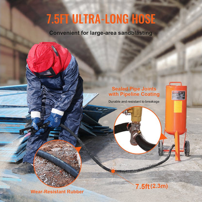 10 Gallon Sand Blaster, 60-110 PSI, with 2 Ceramic Nozzles & 2.3m Hose