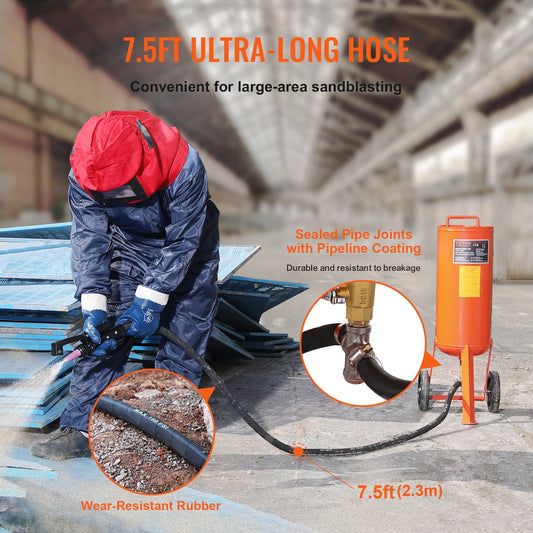 10 Gallon Sand Blaster, 60-110 PSI, with 2 Ceramic Nozzles & 2.3m Hose