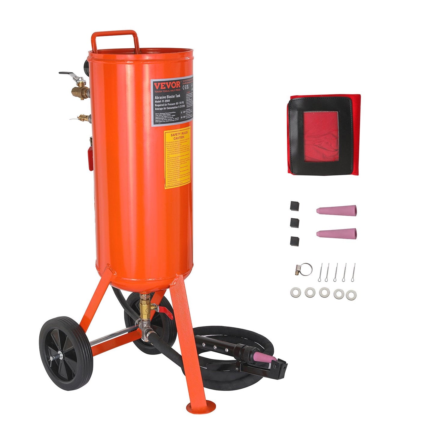 10 Gallon Sand Blaster, 60-110 PSI, with 2 Ceramic Nozzles & 2.3m Hose