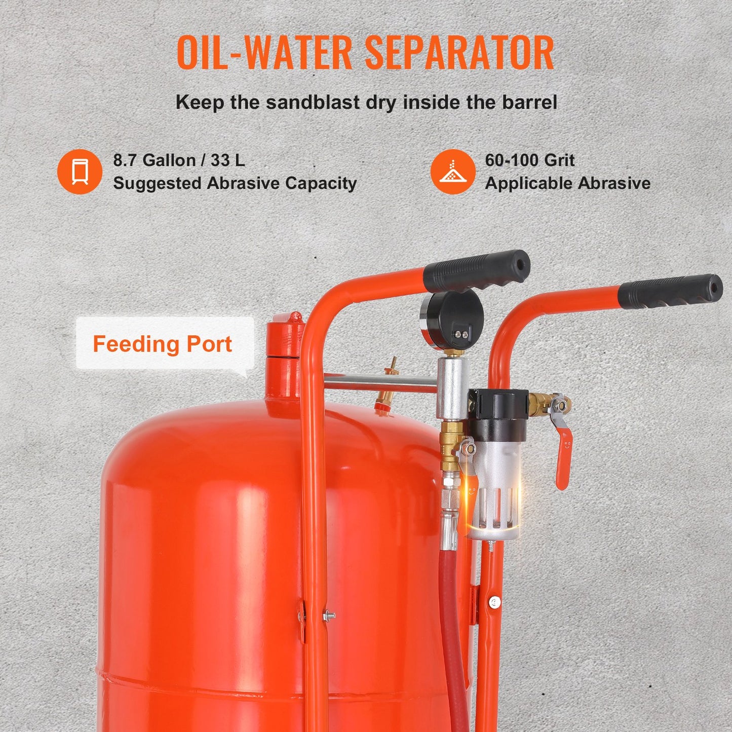 VEVOR 20 Gallon Sand Blaster 60-110 PSI High Pressure Sandblaster with 4 Nozzles