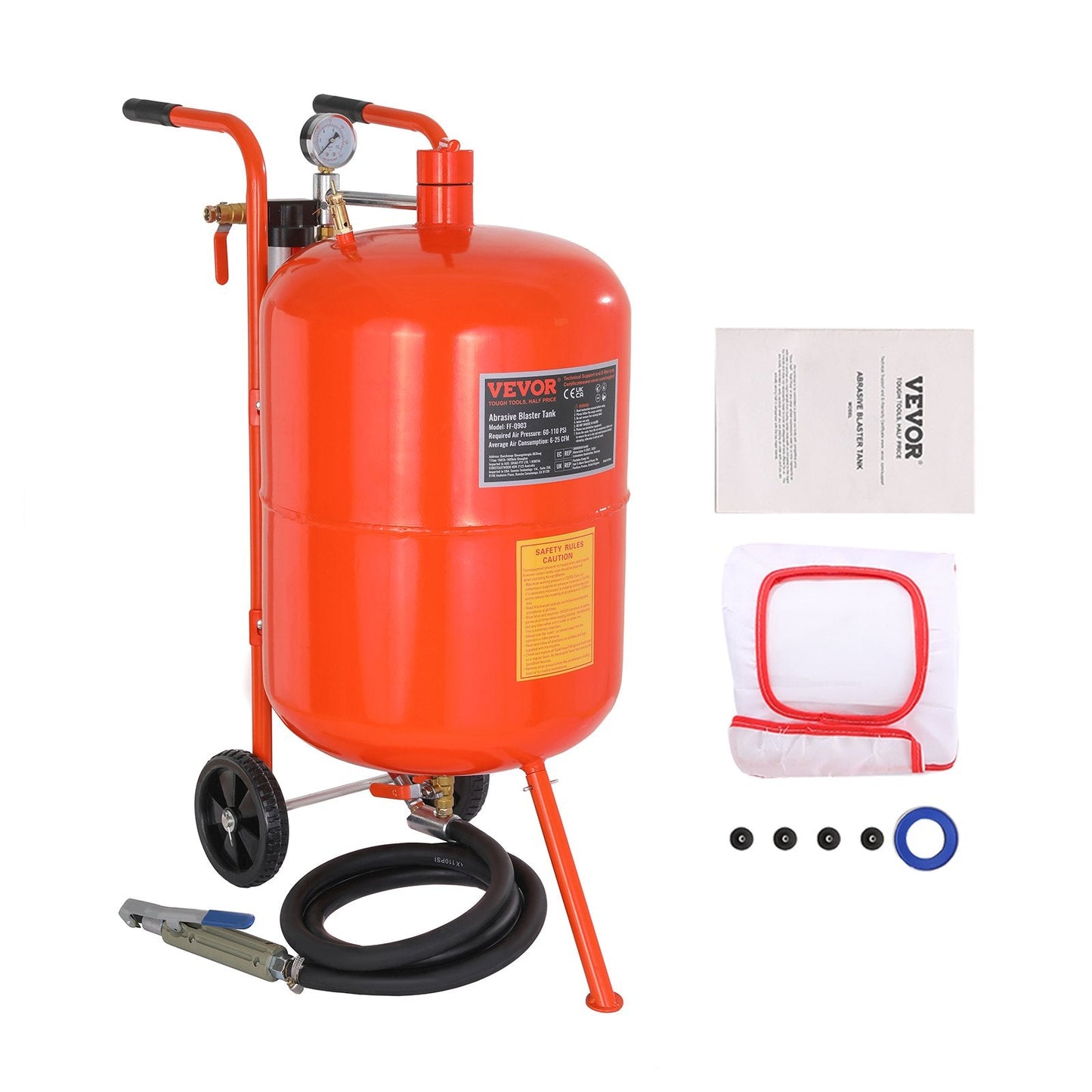 20 Gallon High Pressure Sandblaster with 4 Nozzles and Face Mask, 60-110 PSI
