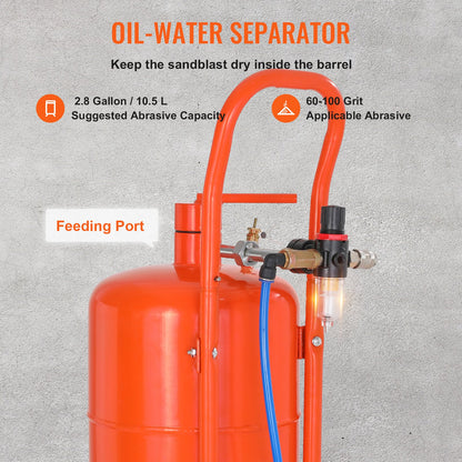 VEVOR 5 Gallon Sand Blaster 60-110 PSI High Pressure Sandblaster with 4 Nozzles