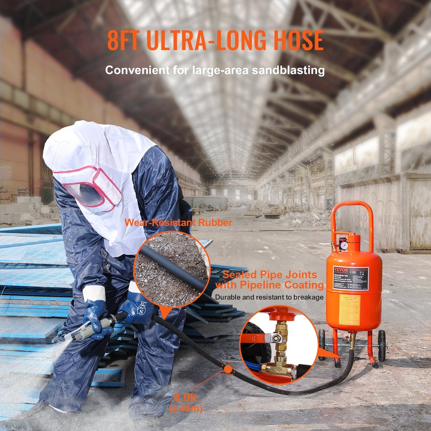 5 Gallon High-Pressure Sandblaster with 4 Nozzles and Face Mask, 60-110 PSI
